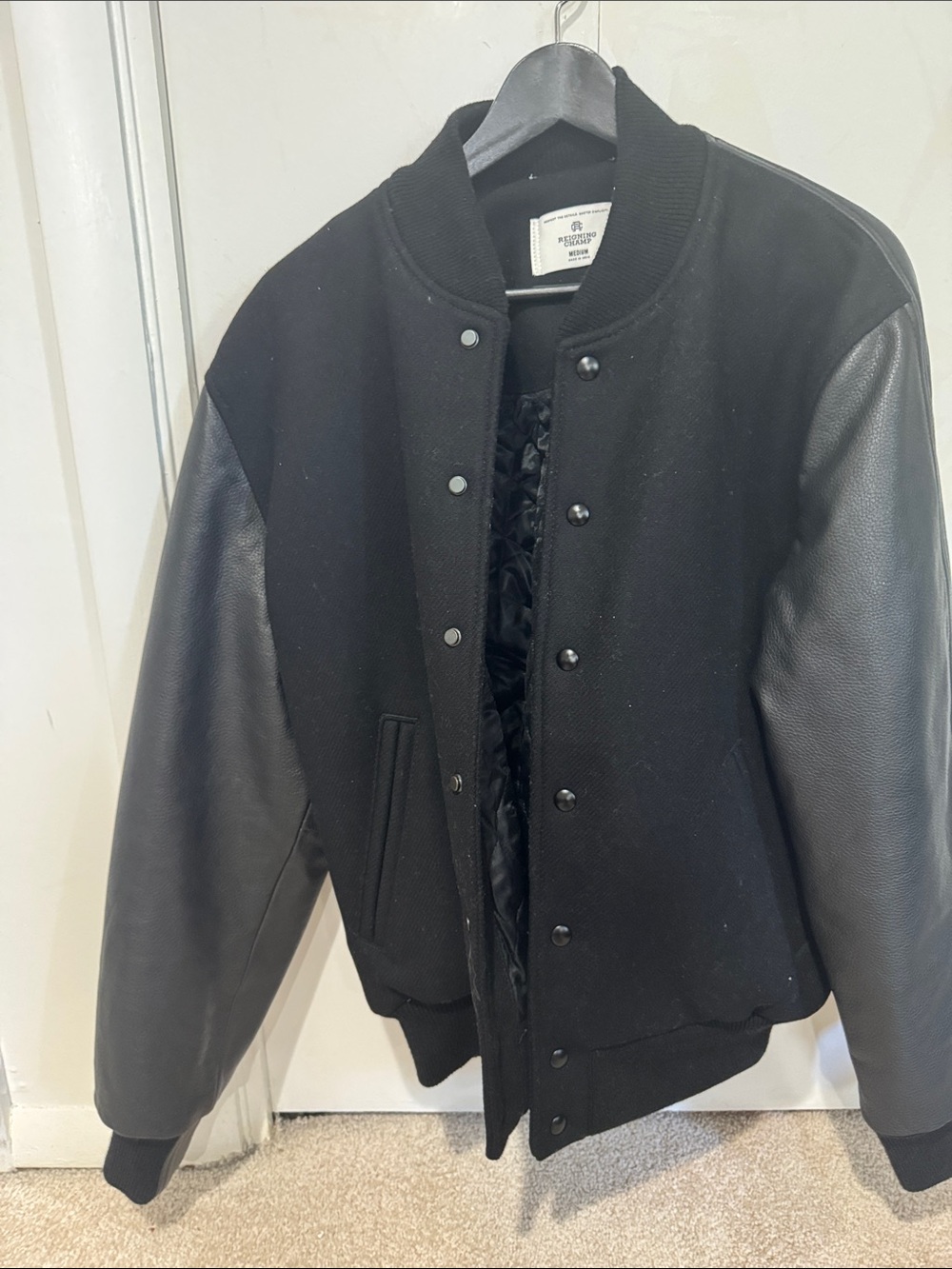 Reigning Champ Black Wool & Leather Varsity Jacket
